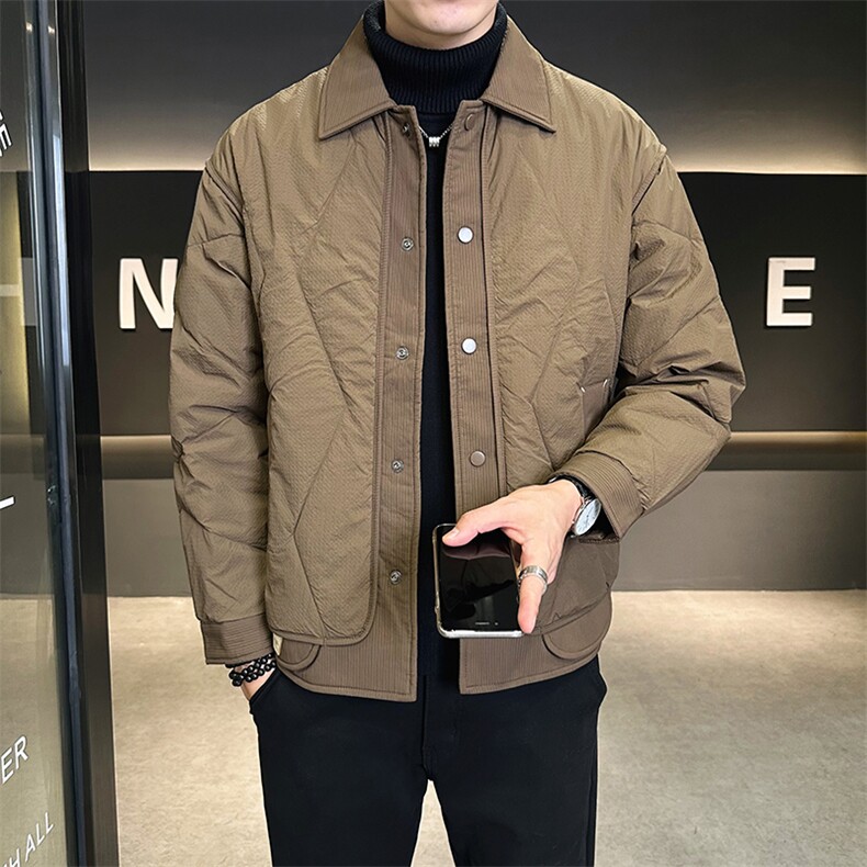 冬季男2025新款轻薄短款翻领假两件外套A313-18812-P165,女装短外套,电商A313
