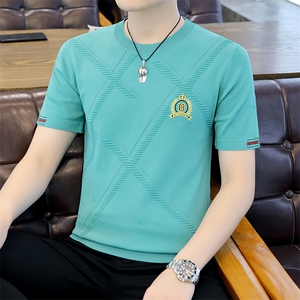 夏季薄款男士圆领短袖t恤时尚休闲2023新款打底衫修身上衣服体恤图片