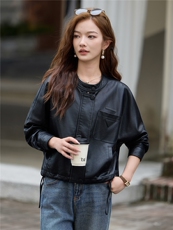 2025秋季女装新款大量现货时尚立领短款皮衣外套，女装皮衣，缘衣格