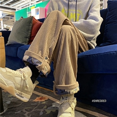 灯芯绒潮流新款百搭小熊印花宽松直筒休闲裤B315-K23481-P50控68，男装休闲裤，电商B315