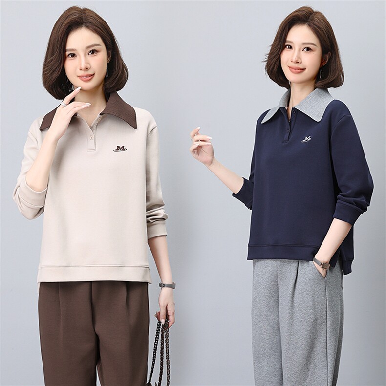 长袖套头卫衣女2024秋装新款时尚宽松休闲翻领卫衣，女装卫衣/绒衫，悦见她