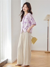 2026年夏季时尚天丝V领宽松阔腿裤裙裤套装女两件套，女装套装/套裙，依万里