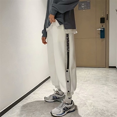 百搭潮牌排扣韩版潮流宽松运动ins男灰色裤卫裤现货K144-P35，男装休闲裤，星座512-2