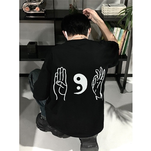 已做版权 风八卦手重磅圆领新中式宽松休闲短袖t恤 T69-P28图片