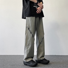 217-2-K1591-P55美式高街黄泥染牛仔裤男春季宽松直筒阔腿休闲裤，男装牛仔裤，星座217-2
