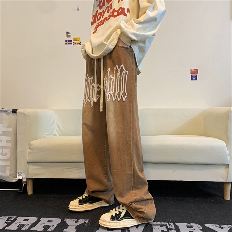 2022高街刺绣印花牛仔裤水洗做旧休闲裤设计感直筒裤子K4648-P48,男装牛仔裤,星座512-3
