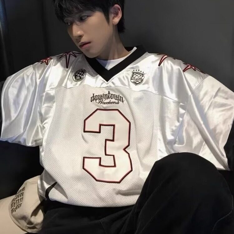 网图现货  美式网布拼接V领棒球服短袖男女T236/特P35图片