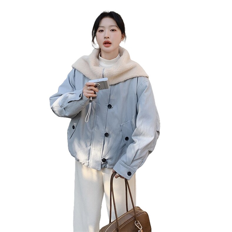 温柔风羊羔毛领工装羽绒服女冬季2025新款白鸭绒内胆巨好看派克服,女装羽绒服,浙宝193A