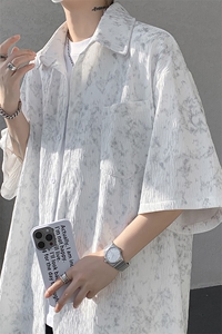 8XL-M肌理褶皱冰丝短袖衬衫男夏薄款半袖防晒衬衣外套DC28010P45图片