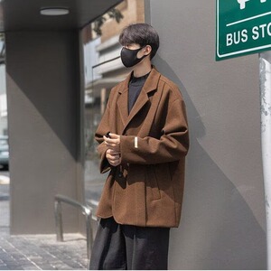 英伦男装黑色西装男春秋韩版潮流ins制服休闲痞帅毛呢外套薄款图片