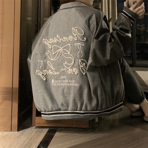 C937-P120 美式学院风刺绣钉珠棒球服外套2025春秋款新款复古夹克图片
