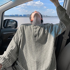 老钱风竖条纹纹理感亨利领大码日系长袖T恤男T24529-特P33控65，男装T恤，电商A001