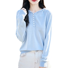 2025新款精纺细毛连帽针织卫衣女宽松休闲长袖打底保暖帽衫毛衣，女装针织衫/毛衣，佰米娇羊绒