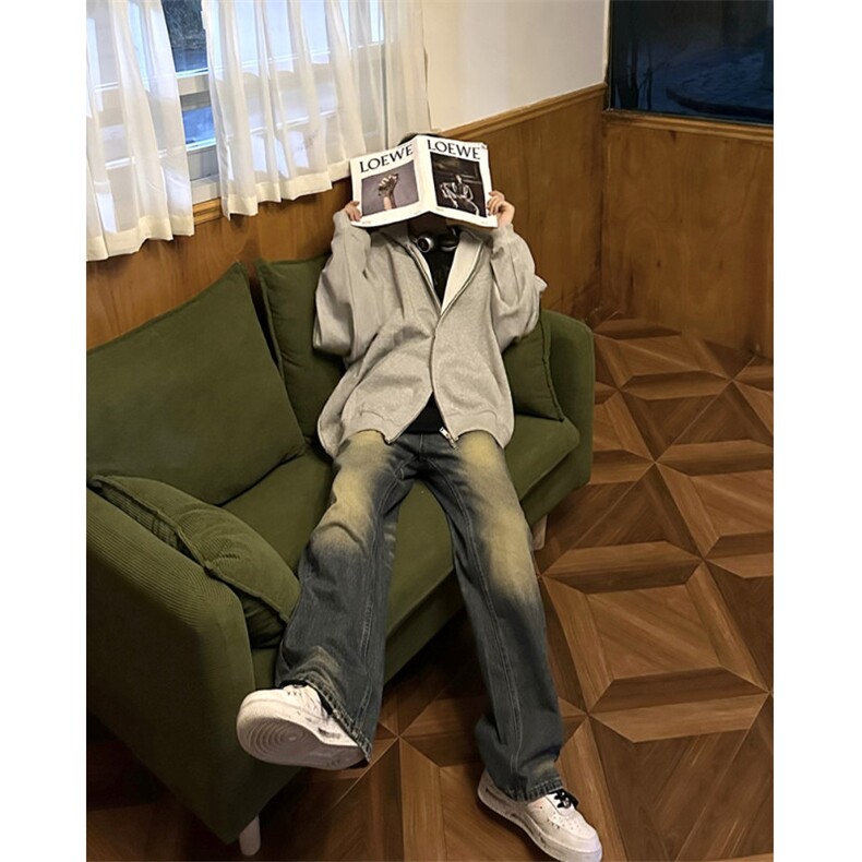 美式ins高街hiphop重工艺水洗微喇复古蓝牛仔裤货号K2320-1P55,男装牛仔裤,电商A063