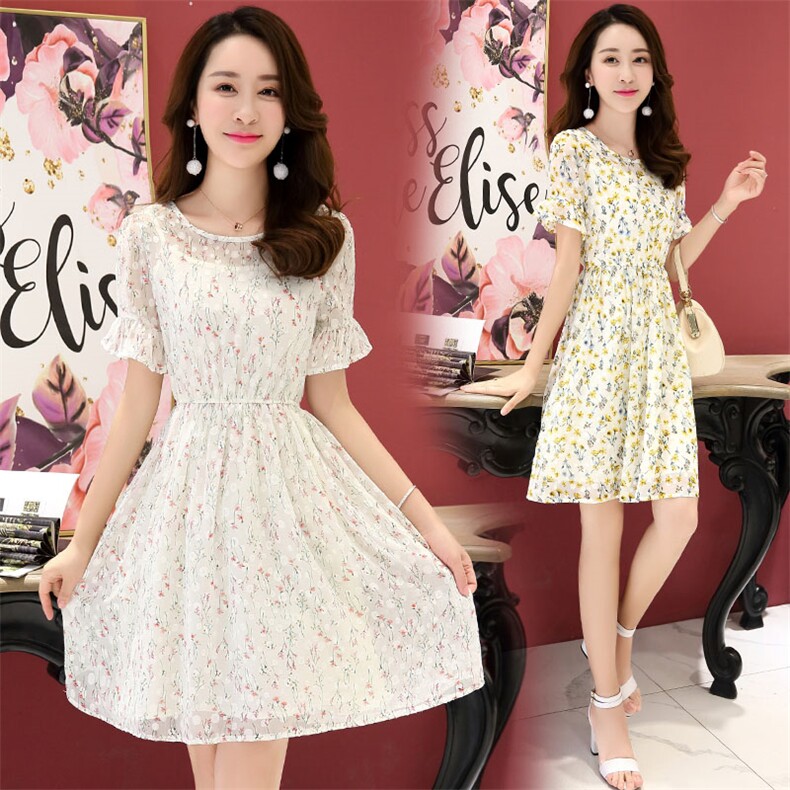 2021年夏季五分袖中长款连衣裙雪纺圆领纯色淑女圆领修身，女装连衣裙，阿菲诺依