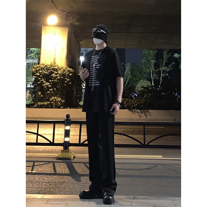 B221美式ins高街纯色情侣款休闲微喇冰丝西裤LK23083-P55控78,男装休闲裤,电商B221