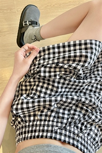 8XL-M 美式复古格子休闲五分裤夏季街头风宽松简约直筒短裤DK1538图片