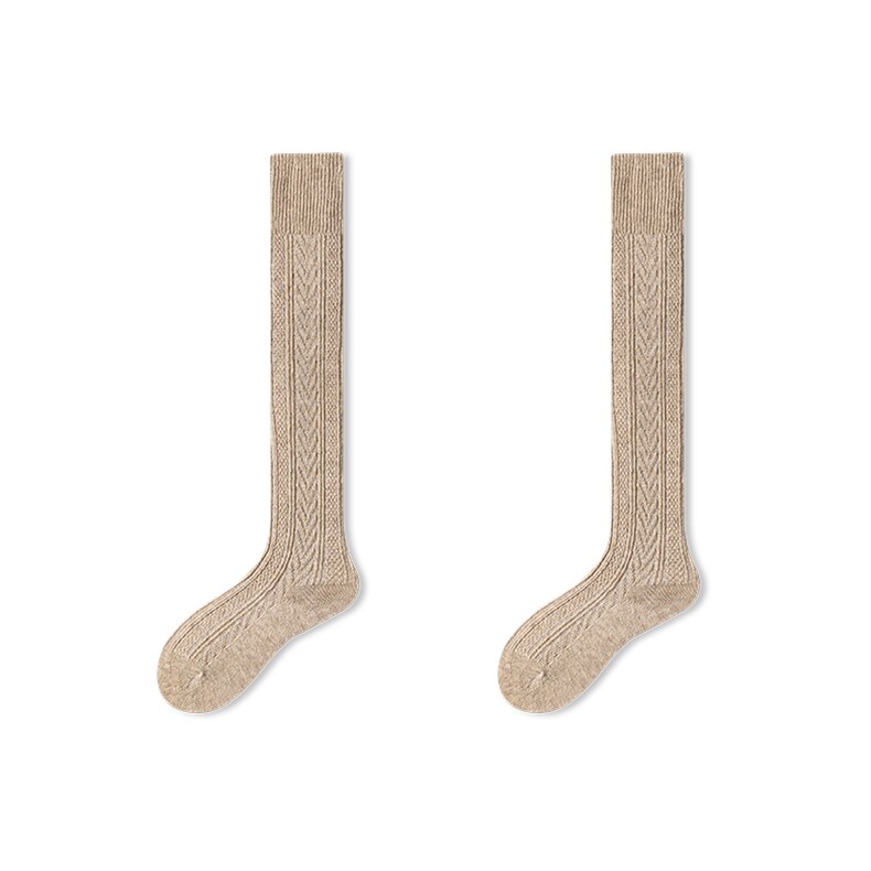 2025年秋季时尚百搭通勤简约休闲双股加厚羊毛过膝袜提花款，袜子，披星电商供货