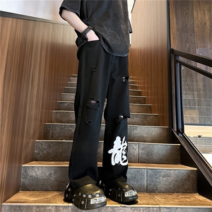 k1079-p55-控78 M-5XL 现货oversize cleanfit显瘦黄泥牛仔裤破洞图片