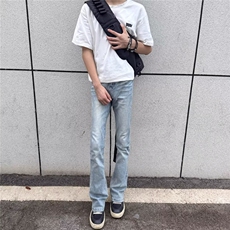 美式高街vibe风水洗浅蓝Vintage517微喇弹力修身纪璇同款牛仔裤男，男装牛仔裤，星座506A