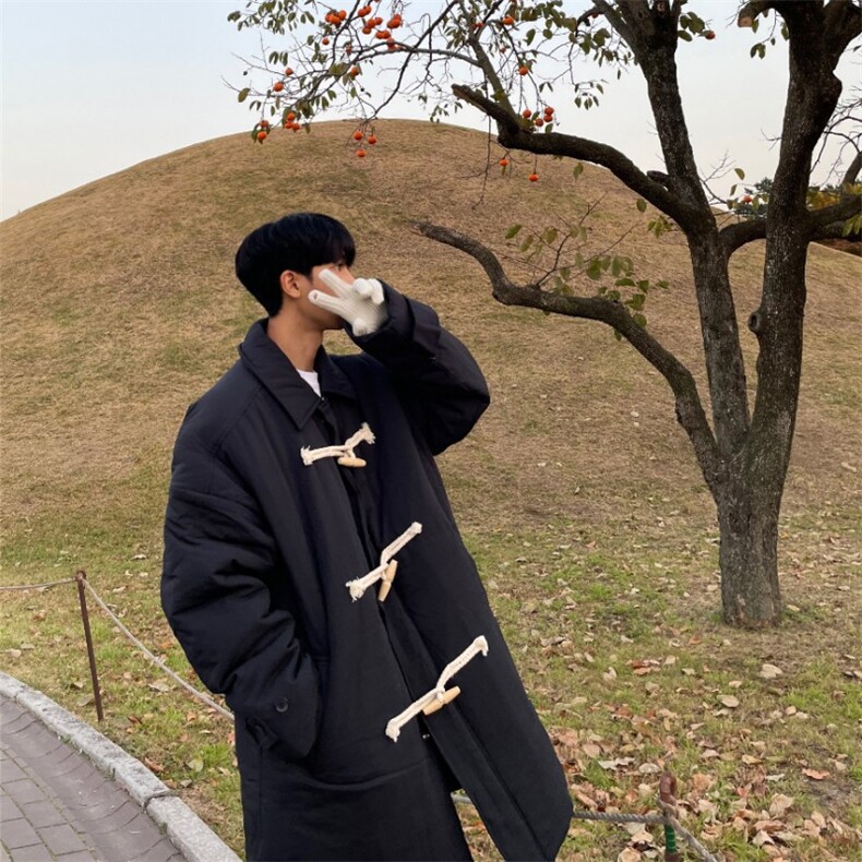 816B-WT017-P138韩风休闲宽松百搭外套牛角扣长款棉衣,男装棉衣,星座816B