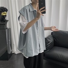 夏季男士潮流无袖衬衫宽松韩版日系潮牌纯色休闲学生背心CS07-p28，男装背心/马甲，星座1008-2