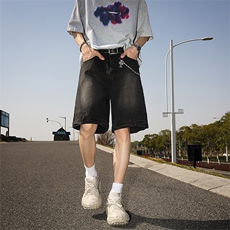 8XL-M特大码牛仔裤短裤男美式倒装五分裤子宽松直筒DK1527P45，男装牛仔裤，电商D206-1