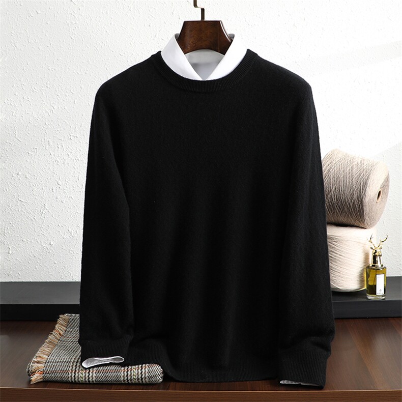 2025秋冬新款男士舒适简约圆领35%羊绒衫长袖男装，男装羊绒套衫，奥澜羊绒