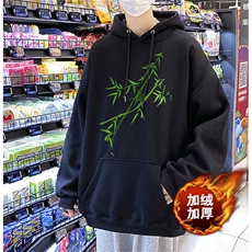 秋冬季竹子印花连帽卫衣男加肥加大码胖子外套帽衫加绒款6XL，女装短外套，星座909