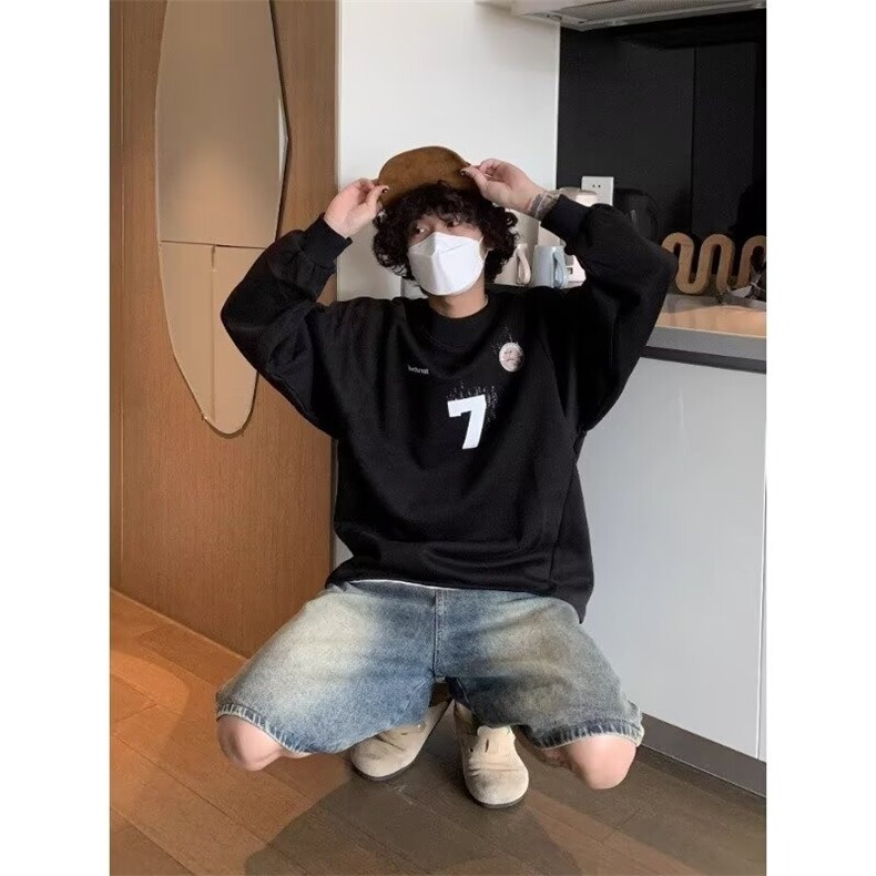 脏染运动球服卫衣男插肩长袖t恤工装休闲棒球上衣潮WY51P47,男装T恤,星座1013-5
