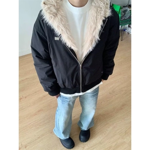 美式复古毛领座山雕连帽棉服cleanfit高级感短款外套L90899-p118图片