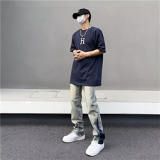 美式vibe裤子高街水洗牛仔裤男设计感小众拉链裤TG06P42，男装牛仔裤，星座1116-2