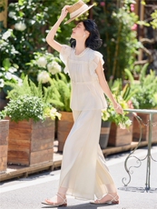 超仙时尚雪纺无袖木耳边套装女2026夏新款半透减龄阔腿裙裤两件套，女装套装/套裙，水衣源