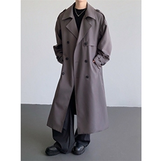 直播品质秋季过膝长款风衣男外套宽松双排扣大衣-825115-P120，男装风衣，电商B289