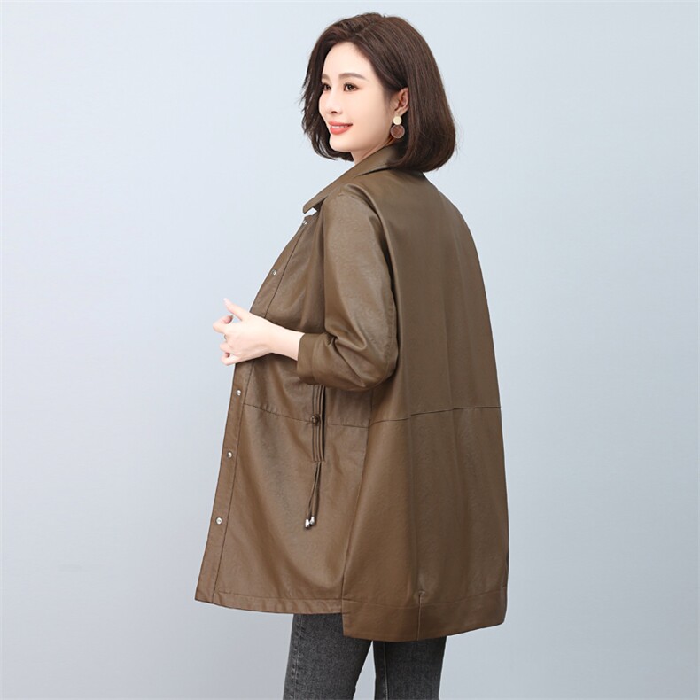 皮衣外套女小个子高级感中长款皮夹克春秋季新款中年妈妈时尚上衣，女装皮衣，希欧阁