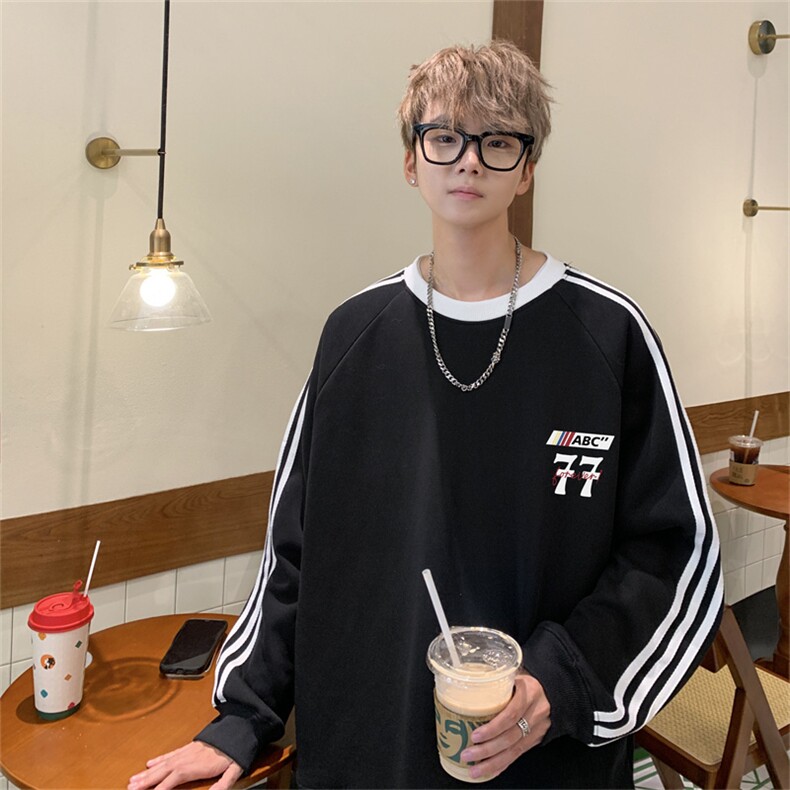 美式三杠条纹复圆领卫衣秋冬男女宽松长袖SW2484-P45控6850棉,男装卫衣,电商B370