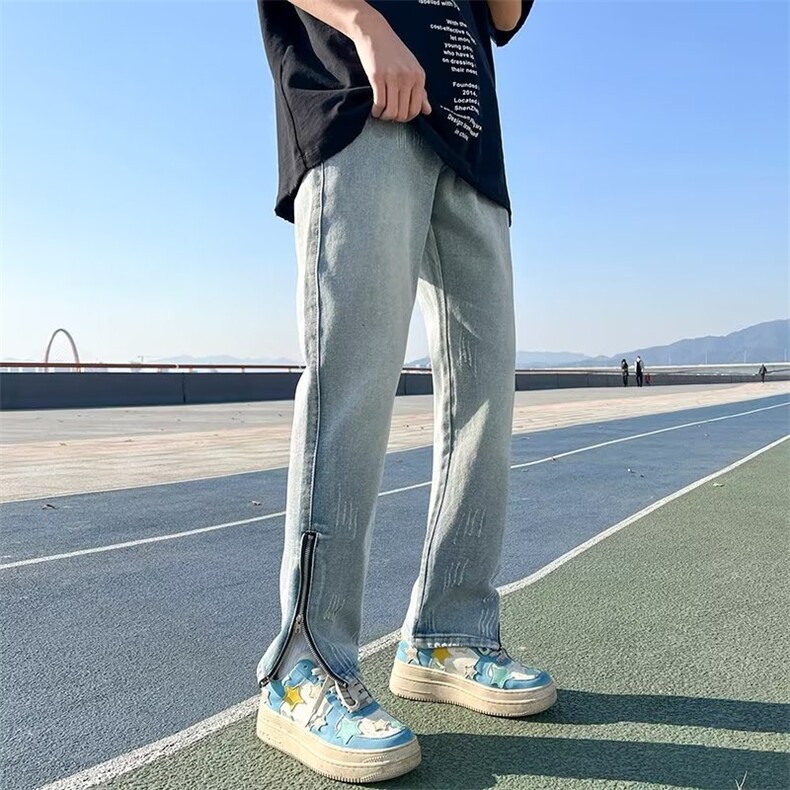 开叉高街vibe牛仔裤子男夏季美式微喇痞帅休闲直筒长裤RK811-P48,男装牛仔裤,星座412-3