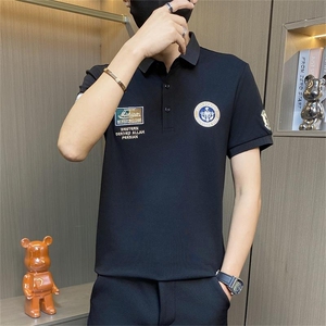 PL050-特P40撞色刺绣t恤男夏季修身短袖polo衫潮流翻领半袖图片
