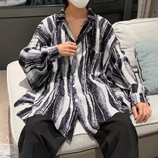 长袖衬衫春款男港风潮流冰丝百褶扎染衬衫C073P33，男装衬衫，星座1116-2