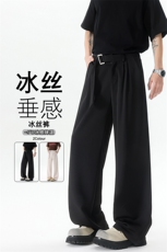 8XL-M垂坠感冰丝西裤大码凉感裤子腰带直筒长裤休闲裤KZ1958/P55，男装休闲裤，电商B238