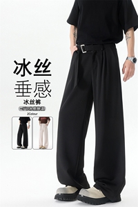 8XL-M垂坠感冰丝西裤大码凉感裤子腰带直筒长裤休闲裤KZ1958/P55图片