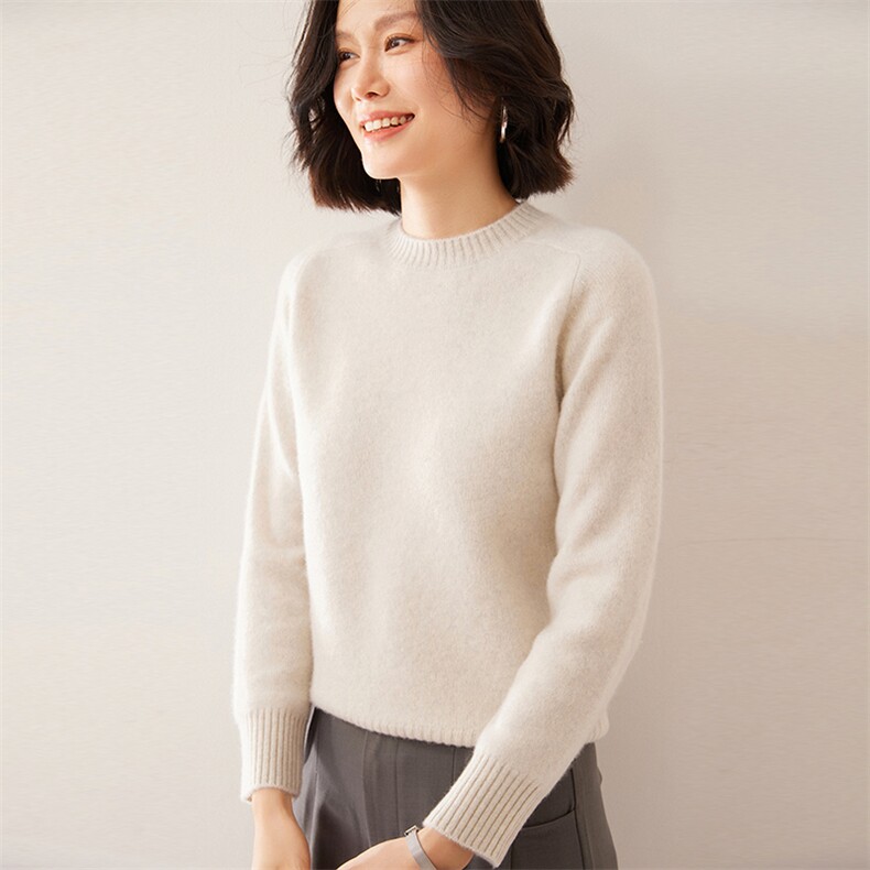 时尚女士七针马鞍肩圆领显瘦百搭黑色毛衣,女装羊绒衫,拓驰羊绒