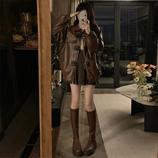 A343-P120美式复古皮衣男女春秋设计感宽松机车PU皮夹克潮，男装夹克，星座911