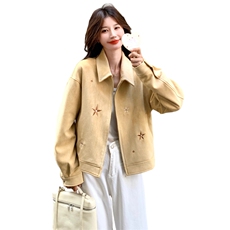 黄色刺绣麂皮绒外套2C198-6567-P155-K238，女装短外套，2C198
