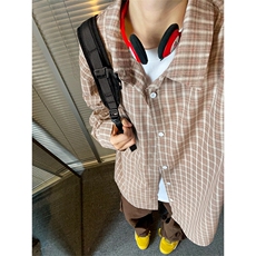特批P32无差价2025春港风格子长袖衬衫男女中性宽松翻领衬衣C5452，男装衬衫，电商A001-1