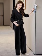 欧洲站时尚西装套装女2025春秋新款时髦洋气减龄阔腿裤职业两件套，女装套装/套裙，火爆靓佳人