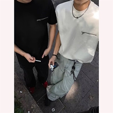美式高街短袖男款夏季cleanfit潮牌小领口t恤高级感小众拉链半袖，男装T恤，星座506A