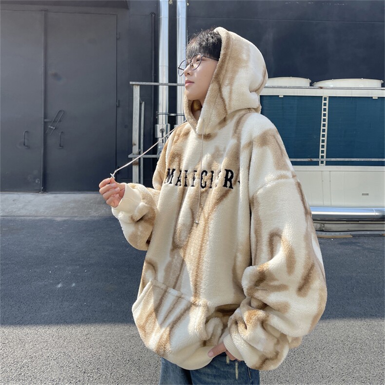 水墨扎染羊羔绒连帽卫衣复合超柔绒750克连帽棉衣XZ301AY05P95,男装棉衣,星座301A