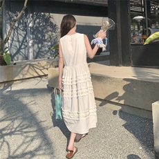法式复古气质无袖连衣裙女2025夏季新款宽松显瘦中长款背心裙子，女装连衣裙，2C050