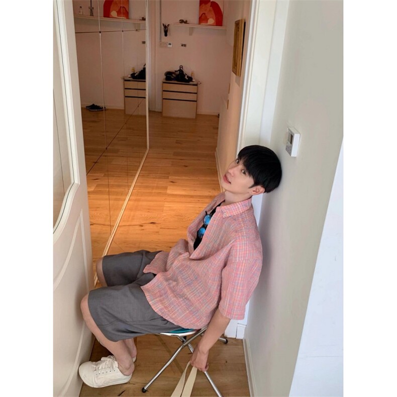 街头宽松格子衬衫男休闲衬衣春秋情侣长袖外套C5019,男装衬衫,星座1116A-1（原606A）